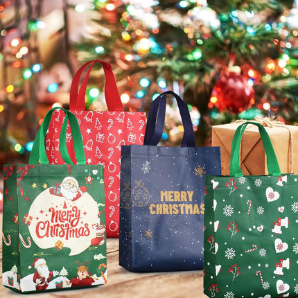 4 Pack Christmas Gift Tote Bags – Non-Woven Xmas Party & Gift Wrap Bags