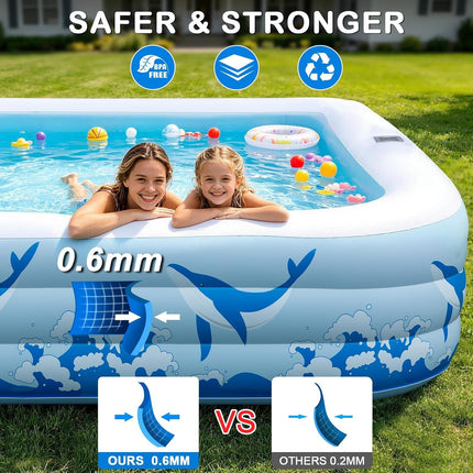 12FT Inflatable Pool with Solar Light Family Swimming Pool for Kids Adults