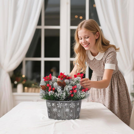 Christmas Centerpiece Decoration – Artificial Norfolk Pine with Poinsettias