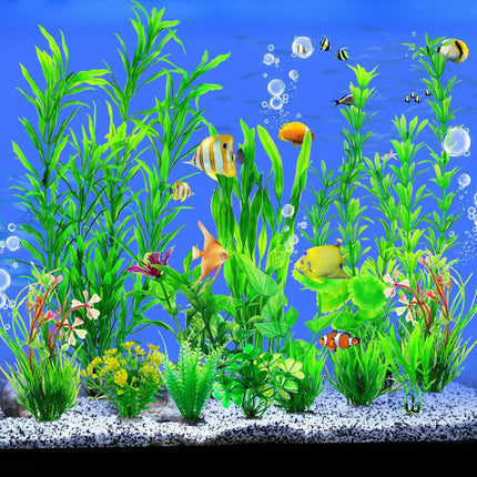 12PCS Aquarium Decorations, Green Plastic Plants, Fish Tank Decor & Aquatic Accessories