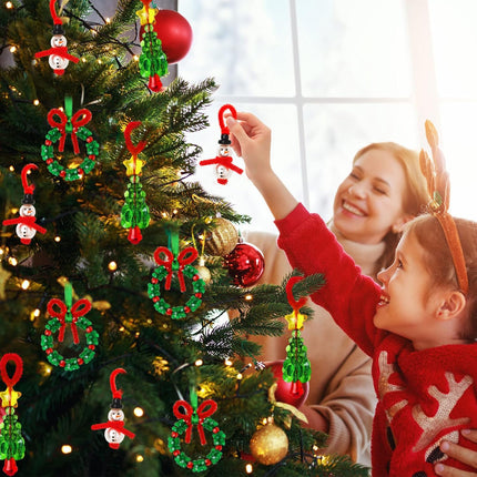 36-Piece Beaded Christmas Ornament Kit, Includes 12 Snowmen & 12 Christmas Trees