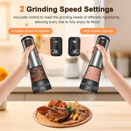 2-Speed Electric Salt & Pepper Grinder Set with LED & USB Charging Base