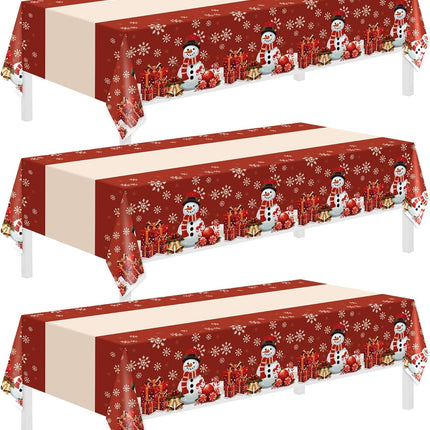 3 Pack Christmas Tablecloths – 54"x108" Snowman Plastic Covers for Parties
