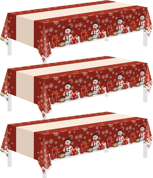 3 Pack Christmas Tablecloths – 54"x108" Snowman Plastic Covers for Parties