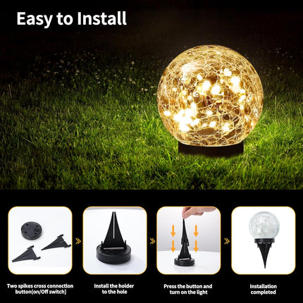 Solar Globe Lights Outdoor – Waterproof Cracked Glass Ball Lights for Garden