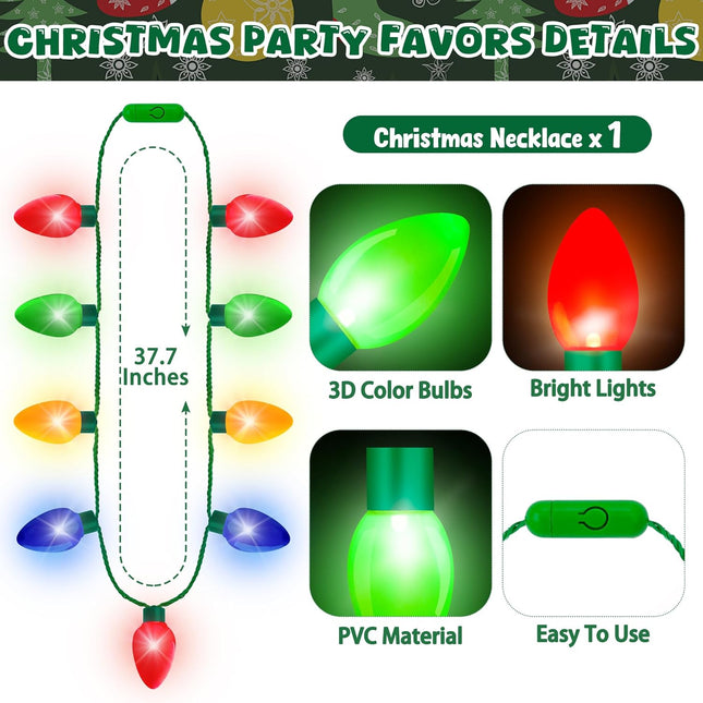 3 PCS Christmas Light-Up Necklace Headband Glasses Set LED Flashing Xmas