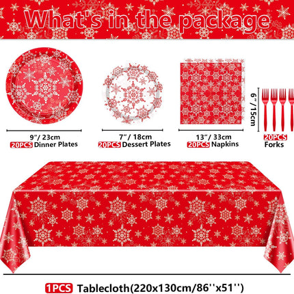 Christmas Snowflakes Tableware Set – Plates, Napkins & Forks for 20 Guests