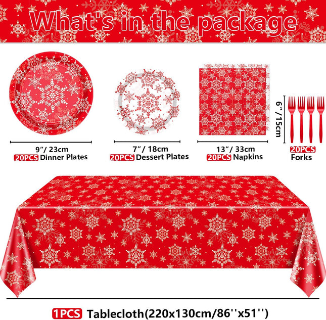 Christmas Snowflakes Tableware Set – Plates, Napkins & Forks for 20 Guests