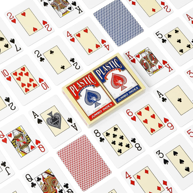 Waterproof Plastic Playing Cards 2 Decks, Jumbo Index Poker Cards Red and Blue