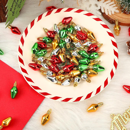 60PCS Mini Christmas Light Bulb Ornaments – Glitter Xmas Tree Decorations