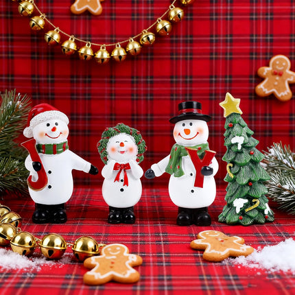 4PCS Resin Snowman Ornaments – Christmas Table & Shelf Decorations