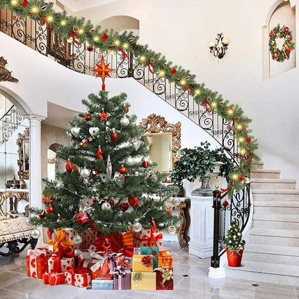 9FT Artificial Christmas Garland, Pre-Lit with 50 LED Lights, Battery Operated for Festive Decor