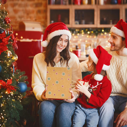 24PCS Assorted Christmas Gift Bags, 8.6x7x3.3'' Kraft Paper with Handles for Holiday Crafting