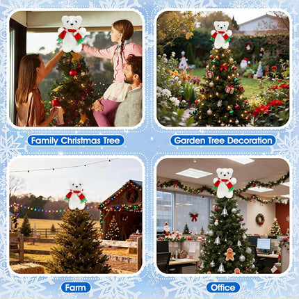 Cute 9in Polar Bear Tree Topper – Xmas Plush Decor for Home & Party