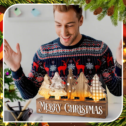 Rustic Lighted Wooden Christmas Tree Decor, Perfect Xmas Table & Office Centerpiece