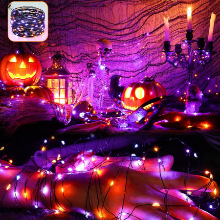 2-Pack 79FT 240LED Solar Halloween Lights, Orange Purple, 8 Modes, Waterproof