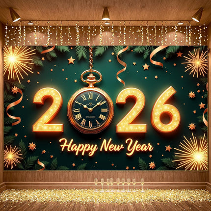 Happy New Year 2026 Party Banner – Glitter Photo Booth Backdrop
