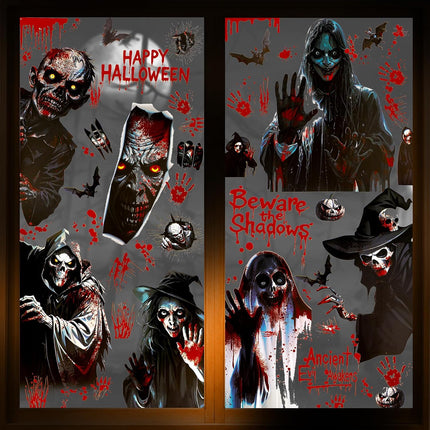 8-Sheet Halloween Bloody Window Clings, Zombie Hand & Footprint Stickers, Spooky Decor