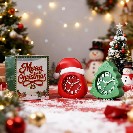 Christmas Alarm Clock Gift Set – 2 Silent Analog Clocks with Festive Gift Box
