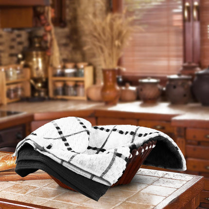 12 Pack Black Kitchen Towels 100% Ring Spun Cotton Soft Absorbent 15x25