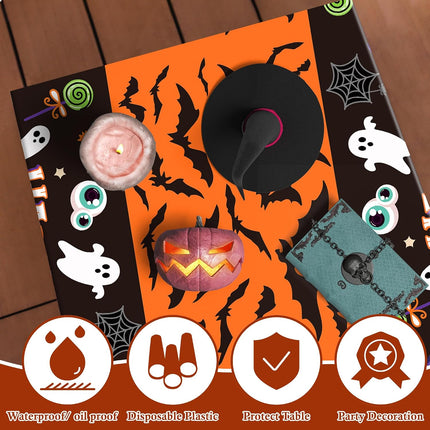2-Pack Halloween Plastic Tablecloths, Skeletons, Bats, Ghosts & Pumpkin Party Decor