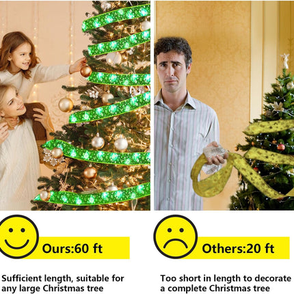 LED Ribbon Lights for Christmas Tree – 66FT, 200 LEDs, Remote & Timer, 8 Modes