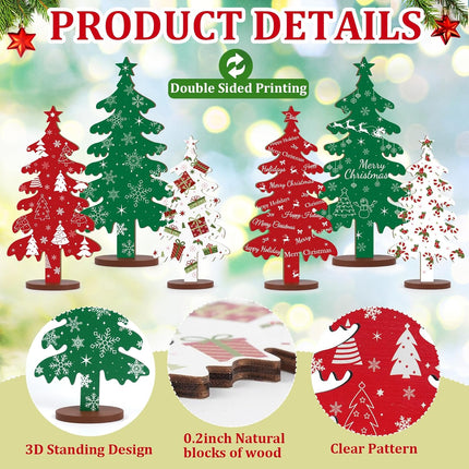 Wooden Christmas Tree Tabletop Signs – 3-Pc Double-Sided Holiday Decor Set