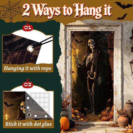 Halloween Door Cover 79x35in, Scary Skeleton Zombie Banner for Haunted House Decor