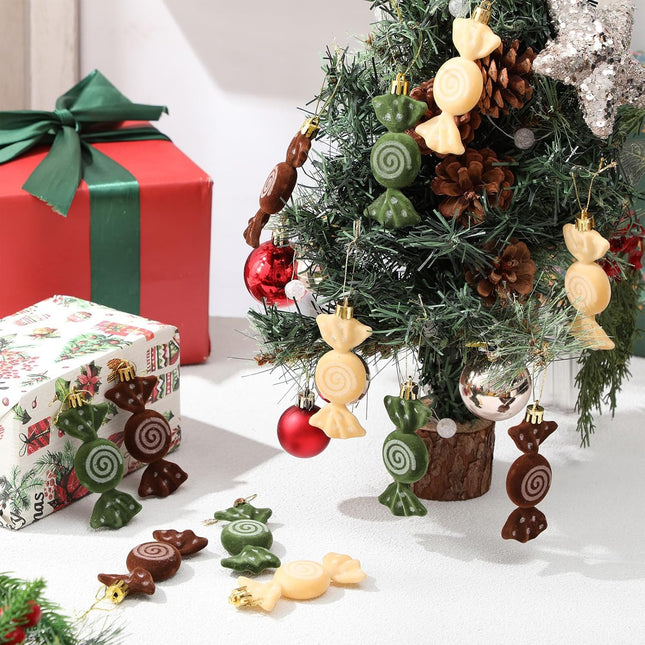 12PCS Christmas Tree Velvet Candy Ornaments – Flocked Glitter Hanging Decor
