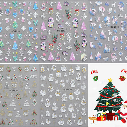 Christmas Nail Art Stickers – 5D Embossed Snowflake & Holiday Designs