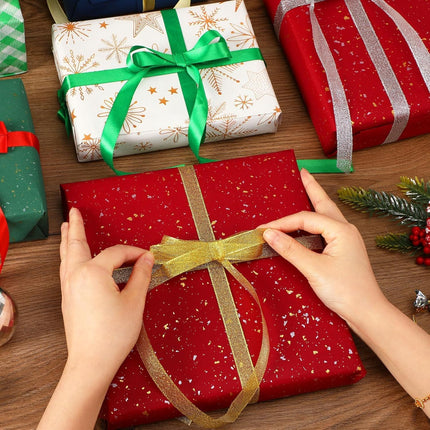 4 Rolls Christmas Ribbons – 100 Yards Metallic Glitter Satin Ribbons 10mm