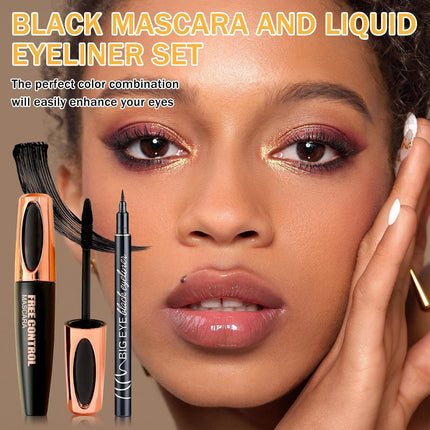 6PCS Black Mascara & Eyeliner Set, Waterproof, Smudge-Proof, Volumizing & Lengthening Makeup