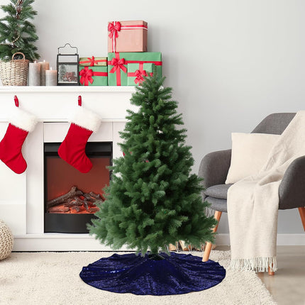 Blue Sequin Christmas Tree Skirt 24" – Sparkling Tabletop Mat for Xmas Parties