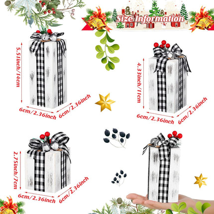 3 Pcs Wooden Christmas Gift Boxes – Plaid Decor for Table & Tiered Trays