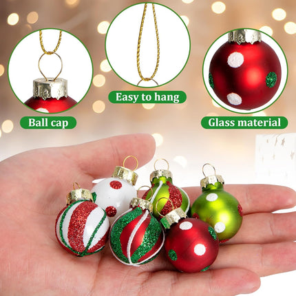 24 Pcs Christmas Glittering Elf Balls – Mini 1" Glass Ornaments with Painted Swirl Dots