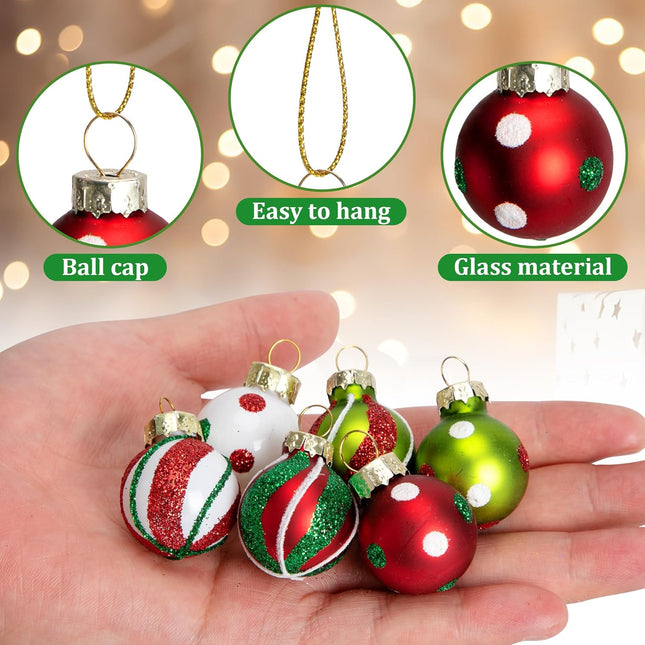 24 Pcs Christmas Glittering Elf Balls – Mini 1" Glass Ornaments with Painted Swirl Dots