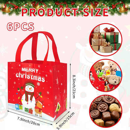 6PCS Large Christmas Gift Bags – Reusable Snowman Tote Bags for Party Favors