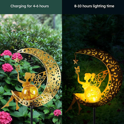 Solar Garden Statue – Fairy Moon Figurine Light Stake for Patio & Yard
