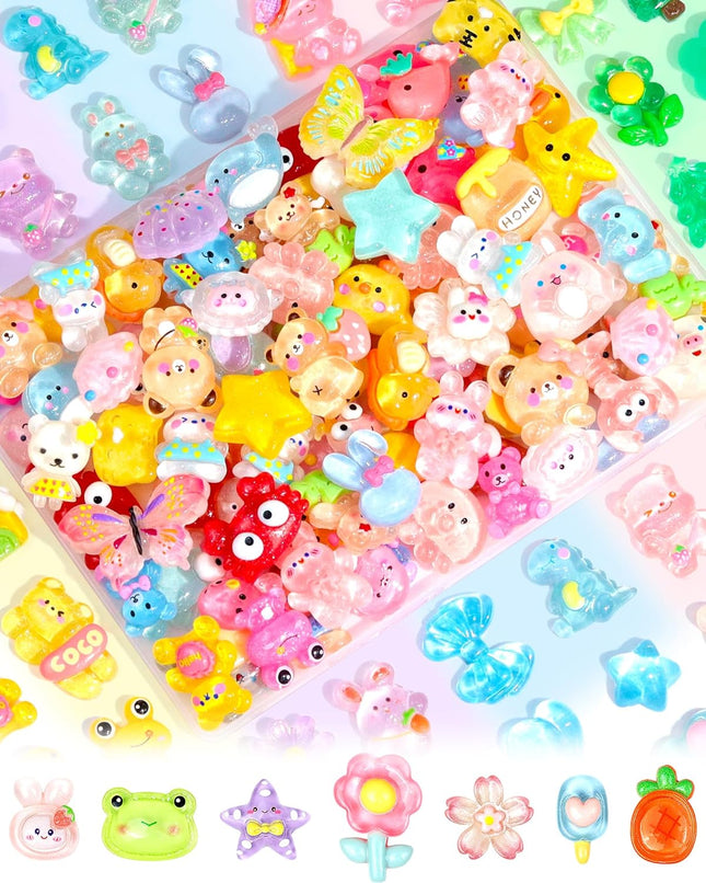 100 Pack Cute Resin Slime Charms Glittery DIY Craft Decoration Supplies
