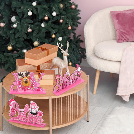 3-Piece Christmas Table Decor Set – Wooden Snowman, Farmhouse Sign, and Indoor Centerpieces