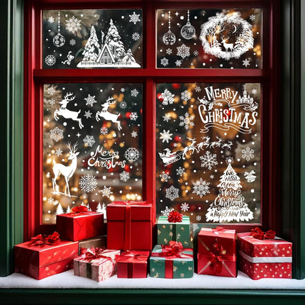 9PCS Snowflake Christmas Window Clings, White Decals for Festive Window Decor
