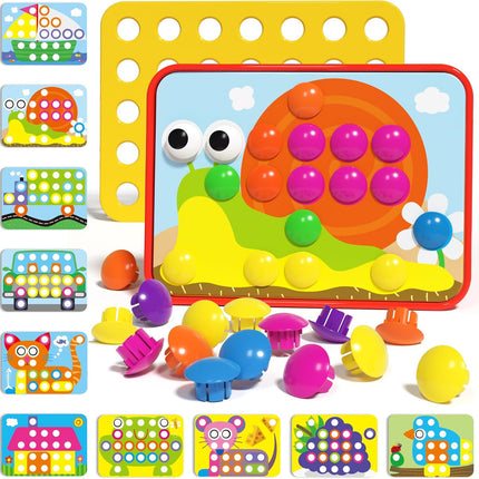 Button Art Color Matching Mosaic Pegboard Learning Toy for Kids Ages 3+