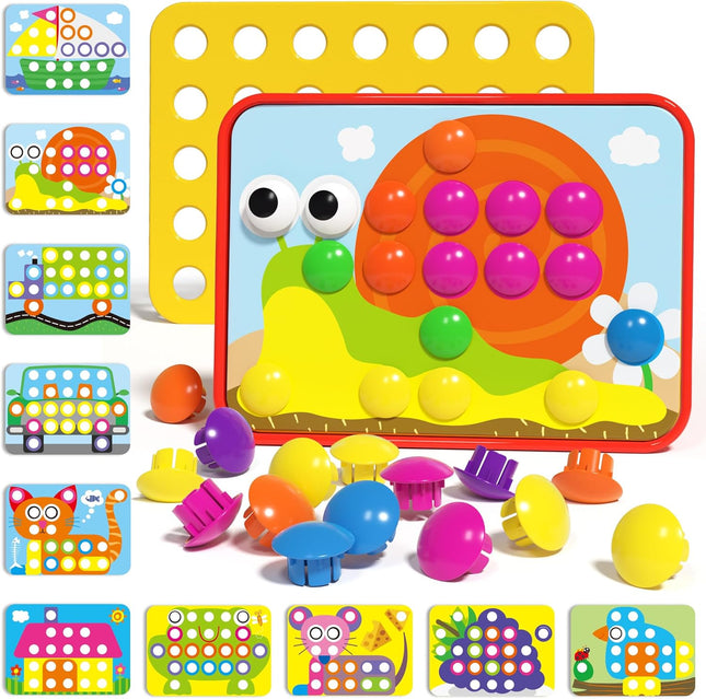 Button Art Color Matching Mosaic Pegboard Learning Toy for Kids Ages 3+