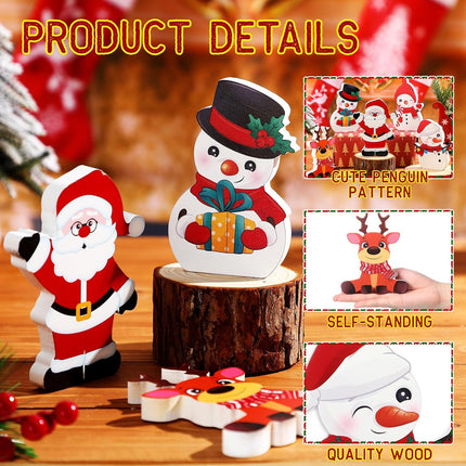 5PCS Christmas Snowman Decorations, Wooden Snowman Winter Tiered Tray Decor