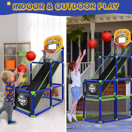Adjustable Kids Basketball Hoop Set with Ball Return, 4 Balls, Indoor Outdoor