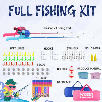 Kids Fishing Rod & Reel Combo, Telescopic Pole with Tackle Box & Fishing Gear