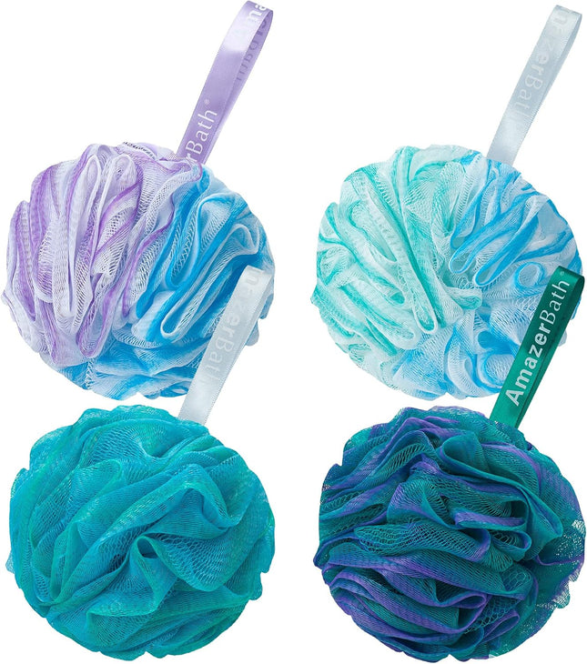4-Pc Loofah Sponge Set, Exfoliating Bath & Body Scrubber, Large Green-Purple