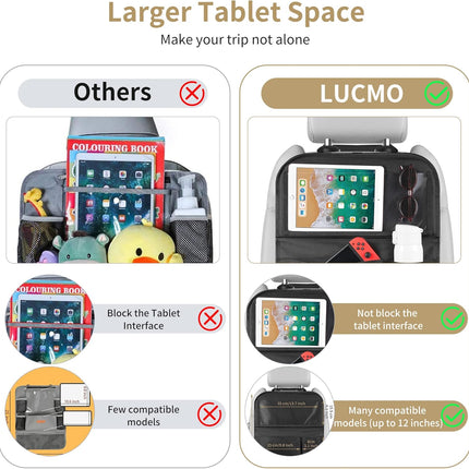 Car Backseat Organizer with Tablet Holder, Foldable Tray & Storage Pockets