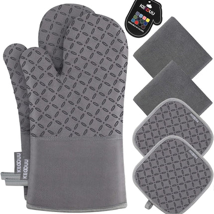 6pcs Oven Mitts and Pot Holders Set Heat Resistant 500 Degree Kitchen Gloves
