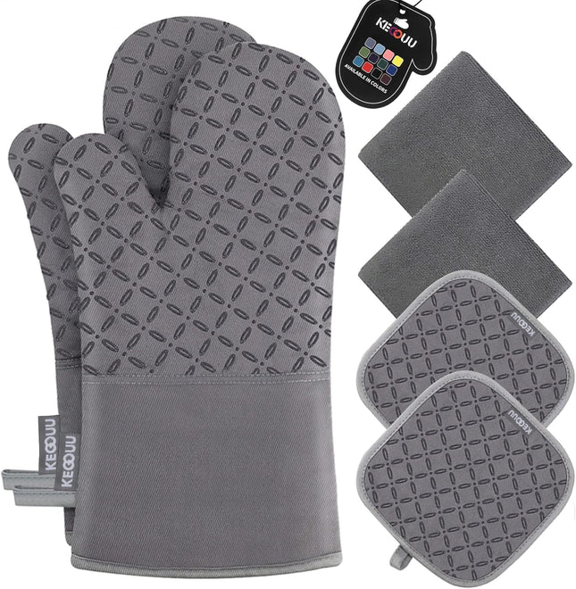 6pcs Oven Mitts and Pot Holders Set Heat Resistant 500 Degree Kitchen Gloves